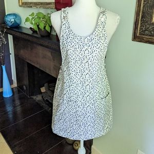 90s Floral Pinafore Overall Dress Denim Short Length Women's Small Cream Blue